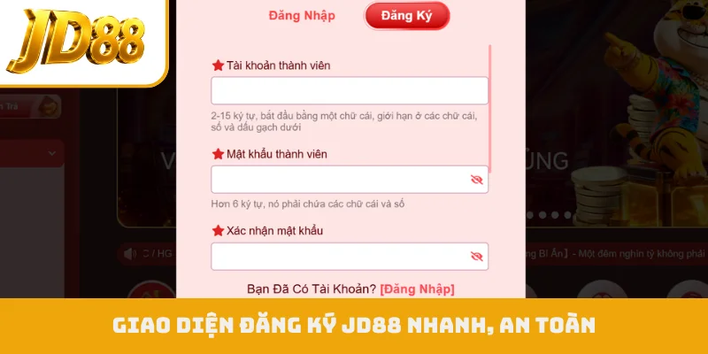 Giao diện đăng ký JD88 nhanh, an toàn